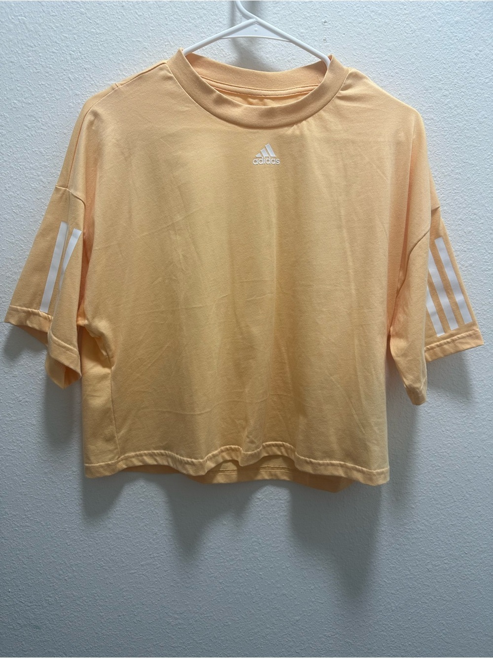 adidas Peach Short Sleeve Tee with White Stripes